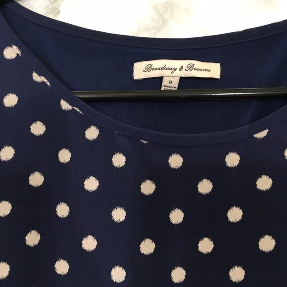MADEWELL BROADWAY & BROOME 100% SILK NAVY POLKA DOT MINI DRESS‎ 8 PREPPY - Picture 3 of 11